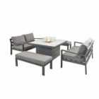 Hex Living Firepit Table With 2 Sofas And 2 Large Benches Grey