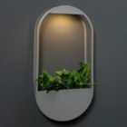 Noma Solar Round Oval Metal Wall Pocket Planters Grey 50cm With Light Garden