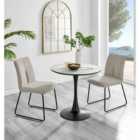 Furniture Box Elina White Marble Effect Round Dining Table and 2 Taupe Halle Chairs