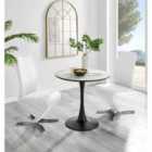 Furniture Box Elina White Marble Effect Round Dining Table and 2 White Willow Chairs