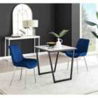 Furniture Box Carson White Marble Effect Square Dining Table and 2 Navy Pesaro Silver Chairs