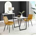 Furniture Box Carson White Marble Effect Square Dining Table and 2 Mustard Pesaro Black Leg Chairs