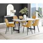 Furniture Box Carson White Marble Effect Dining Table and 6 Mustard Pesaro Black Leg Chairs