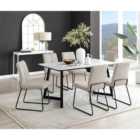 Furniture Box Carson White Marble Effect Dining Table and 6 Taupe Halle Chairs