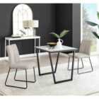 Furniture Box Carson White Marble Effect Square Dining Table and 2 Taupe Halle Chairs