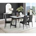 Furniture Box Carson White Marble Effect Dining Table and 6 Black Milan Black Leg Chairs
