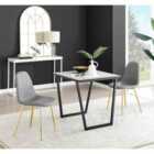 Furniture Box Carson White Marble Effect Square Dining Table and 2 Grey Corona Gold Leg Chairs