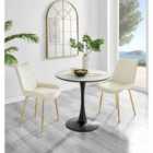 Furniture Box Elina White Marble Effect Round Dining Table and 2 Cream Pesaro Gold Leg Chairs