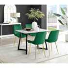 Furniture Box Carson White Marble Effect Dining Table and 4 Green Pesaro Gold Leg Chairs