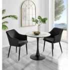 Furniture Box Elina White Marble Effect Round Dining Table and 2 Black Calla Black Leg Chairs