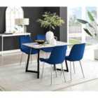 Furniture Box Carson White Marble Effect Dining Table and 4 Navy Pesaro Silver Chairs