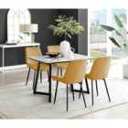 Furniture Box Carson White Marble Effect Dining Table and 4 Mustard Pesaro Black Leg Chairs