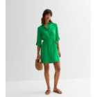 Green Belted Mini Shirt Dress