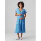 Mamalicious Maternity Blue V Neck Midi Wrap Dress
