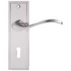 Lisbon Satin Nickel Lock Door Handle - 1 Pair