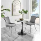 Furniture Box Elina White Marble Effect Round Dining Table and 2 Light Grey Nora Silver Leg Chairs