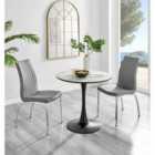 Furniture Box Elina White Marble Effect Round Dining Table and 2 Grey Isco Chairs