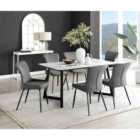 Furniture Box Carson White Marble Effect Dining Table and 6 Dark Grey Nora Black Leg Chairs