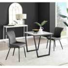 Furniture Box Carson White Marble Effect Square Dining Table and 2 Dark Grey Nora Black Leg Chairs