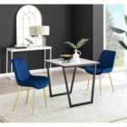 Furniture Box Carson White Marble Effect Square Dining Table and 2 Navy Pesaro Gold Leg Chairs