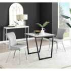 Furniture Box Carson White Marble Effect Square Dining Table and 2 Light Grey Nora Silver Leg Chairs
