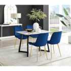 Furniture Box Carson White Marble Effect Dining Table and 4 Navy Pesaro Gold Leg Chairs