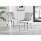 Furniture Box 2x Nora Light Grey Velvet Silver Leg Dining Chairs