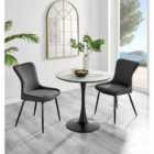 Furniture Box Elina White Marble Effect Round Dining Table and 2 Dark Grey Nora Black Leg Chairs