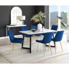 Furniture Box Carson White Marble Effect Dining Table and 6 Navy Pesaro Gold Leg Chairs