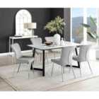 Furniture Box Carson White Marble Effect Dining Table and 6 Light Grey Nora Silver Leg Chairs