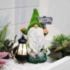 Streetwize Gnome Ornament With Solar Led Lantern And Welcome Sign