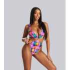 South Beach Multicoloured Abstract Cut Out Swimsuit