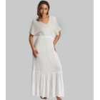 South Beach White Crinkle Tiered Midi Beach Dress