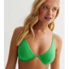 Green Textured Plunge Underwired Bikini Top