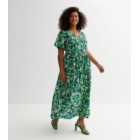 Curves Green Floral Button Front Midi Dress