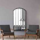 MirrorOutlet Apartment Antique Black Metal Arch Shaped Window Effect Large Wall Mirror 140 x 75cm