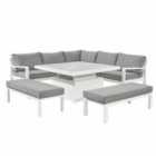 Hex Living Square Dual Height Table With Corner Sofa And 2 Large Benches White