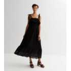Black Broderie Frill Strappy Midi Dress
