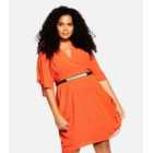 City Chic Curves Bright Orange Mini Wrap Dress