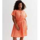 Curves Orange Pattern Shirred Waist Mini Dress
