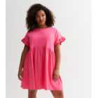 Curves Pink Jersey Frill Sleeve Mini Smock Dress