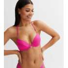 Bright Pink Ribbed Monogram Underwired Bikini Top