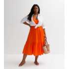 Curves Bright Orange Strappy Tiered Midi Dress