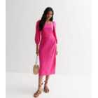ONLY Bright Pink Linen Blend High Waist Midi Skirt