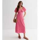 Pink Spotty Ruffle Sleeve Midi Dress