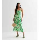 Green Floral Shirred Midi Slip Dress