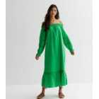 Green Bardot Puff Sleeve Midaxi Dress