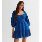 Bright Blue Textured Milkmaid Mini Dress