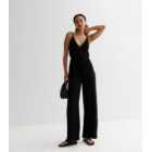 Tall Black Cotton Strappy Wrap Jumpsuit