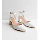 Wide Fit White Croc Pointed Mid Block Heel Sandals
